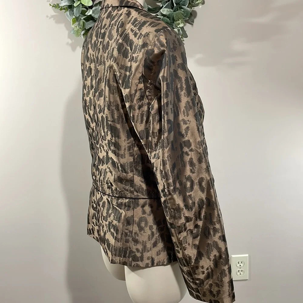 Women's Brown Leopard Print Blazer Jacket - Picture 9 of 16